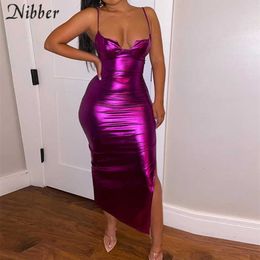 Nibber Summer Solid Color Longue Robe à bretelles Y2K Sans manches Low-Cut Sexy Radiant Violet pour les femmes chaudes Party Clubwear 2021 Y0726