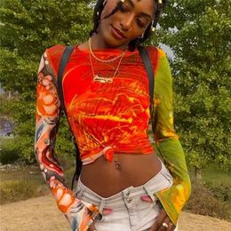 Nibber Y2K Fashion Sexy Slim-Fit T-Shirt Short Tie-Dye Print Street Style Top voor vrouwen gaan uit feestavondclubkleding 220525