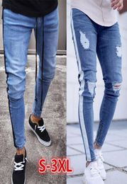 Nibesser 2020 Skinny Jeans Men Sexy Sexy Ripped Hole Stretch Denim Pantmènes Male Male Streetwear Streetwear Crayon plus taille T2006220004