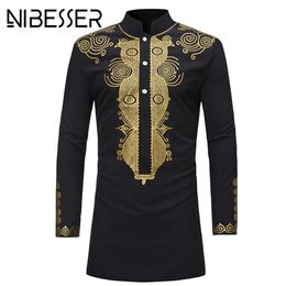 NIBESSER hommes Dashiki robe chemise été vêtements africains homme design de mode chemise africaine traditionnelle imprimée mâle Hippie202w