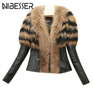 NIBESSER nouvelles femmes manteaux 2017 automne hiver haute rue fausse fourrure col manteaux Faux cuir chaud veste pardessus outwear