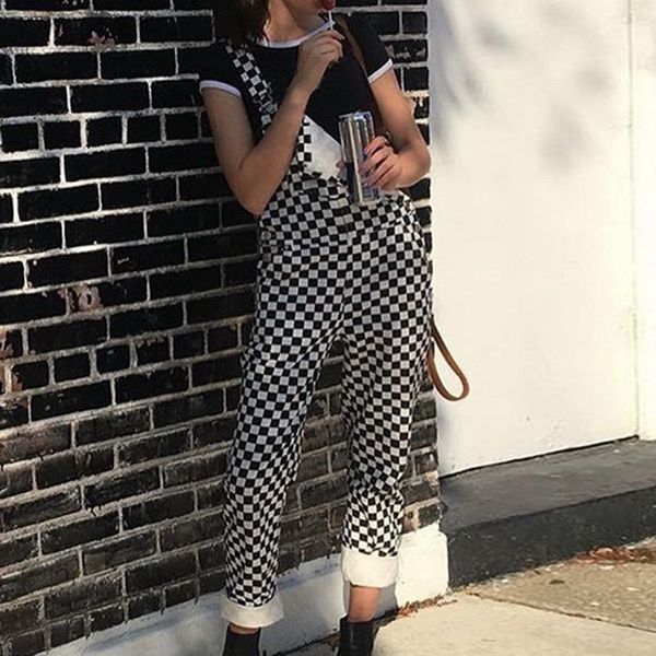 NIBESSER Retro Streetwear Hiphop Combinaison Plaid Imprimer Salopette Femmes Harajuku Lâche Bib Cargo Pantalon 201113