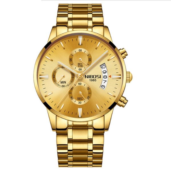 Nibosi Brand Quartz Chronograph Luxury Mens Watchs Band en acier inoxydable montre la vie lumineuse Date Life étanche.