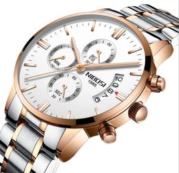 NIBOSI marque Quartz chronographe hommes montres en acier inoxydable bande montre lumineuse Date vie étanche montres-bracelets