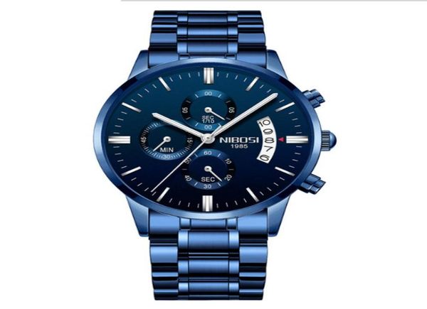 Nibosi Brand Quartz Chronograph Mens Watchs Band en acier inoxydable Fashion Trendy Watch Luminal Date Life Waterproof Wrists6102964