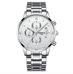 NIBOSI marque Quartz chronographe chronomètre hommes montres en acier inoxydable bracelet montre lumineuse Date vie étanche montres