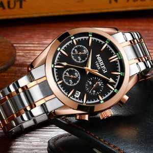 NIBOSI montre homme d'affaires marque de luxe montre-bracelet en acier inoxydable chronographe armée arc verre montres à Quartz Relogio Masculino