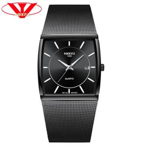 NIBOSI marque créative de luxe hommes montre à Quartz carrée mâle étanche Date horloge en acier inoxydable maille affaires hommes montre-bracelet 188s