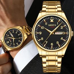 NIBOSI Moda Hombres de lujo Reloj de mujer Reloj de pulsera de cuarzo blanco dorado Reloj de parejas de acero inoxidable Relojes casuales impermeables para hombre 240110