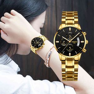 Nibosi Mode Luxe Dames ES RVS Goud Waterdichte Dames Armband Vrouwelijke Quartz Horloge Drop