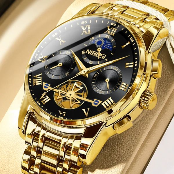NIBOSI montre de mode pour hommes de luxe Original classique horloge à Quartz analogique chronographe Sport étanche Phase de lune montre-bracelet mâle 240227