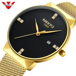 Nibosi Gold Watch Hommes Mode Sport Quartz Diamant Simple Horloge Top Marque Luxe Imperméable Mens Montres Reloj Relogio Masculino Ly191216