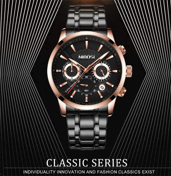 NIBOSI luxe affaires montre à Quartz décontracté mode montre-bracelet classique calendrier Date fenêtre 30M étanche Relogio Masculino