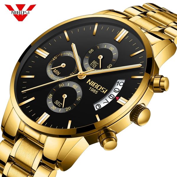 NIBOSI Hommes Montre Chronographe Sport Hommes Montres Top Marque De Luxe Étanche Plein Acier Quartz Or Horloge Hommes Relogio Masculino CJ191116