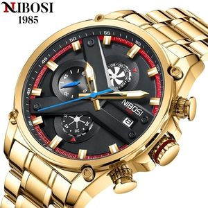 Nibosi Mens Watches Quartz polshorloges luxe merk Chronograph Watch Gold Fashion Watch Man Luminous Hands Relogio Masculino 220530