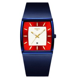 NIBOSI hommes montres haut de gamme de luxe bleu carré montre à Quartz étanche doré homme montre-bracelet hommes Relogio Masculino