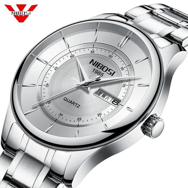 Nibosi Mens Relógios Top Brand Relógio Masculino de Luxo Aço Couro Exibição Semana Data Moda Relógio de Quartzo Homens de Negócios Relógio de Pulso2795