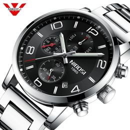 NIBOSI Neue Art Luxus Uhr Quarz Armbanduhr Mode Edelstahl Uhr für Mann Relogio Masculino Exquisite Silver306R