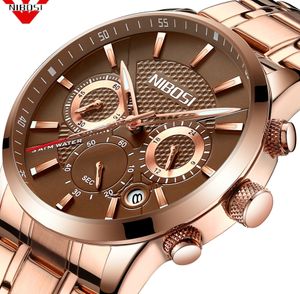 NIBOSI Relogio Masculino hommes montres marque de luxe en acier Rose montre à Quartz hommes Sport décontracté chronographe montre-bracelet Saat