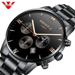 Nibosi Watch Men Fashion Quartz Clock Mens Mens Luxury Famous Top Brand Steel Business Afficier Affiche Relogo Masculino228b