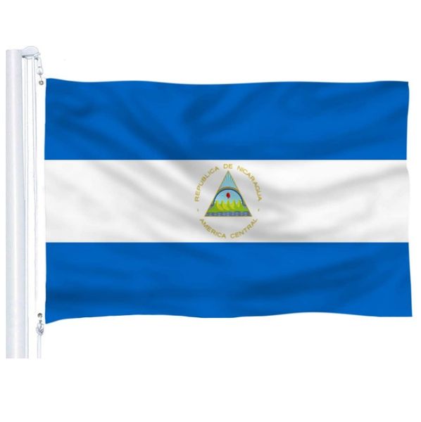 Bandera de país de Nicaragua, 90x150cm, tela de poliéster barata, banderas nacionales impresas de Nicaragua, colgante volador a la venta