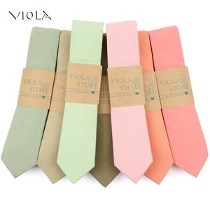 Bonito color verde salvia rosa melocotón sólido algodón corbata 6 cm flaco boda fiesta traje esmoquin hombres corbata regalo pajarita corbata accesorio 220409