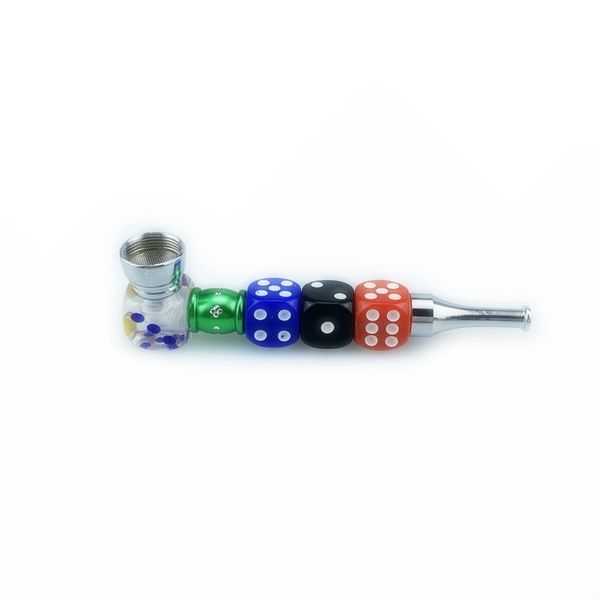 Nice Colorful Dice Style Filter Pipes Dry Herb Tabac Amovible Zinc Metal Bowl Mini Cigarette Fumer Portable Handpipe Holder DHL