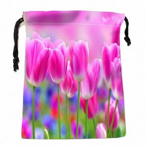 Nice personnalisé Frs tulipes imprimé sac de rangement en satin cordon sacs-cadeaux plus de stockage de taille personnalisé votre image 18 * 22 cm m5lr #