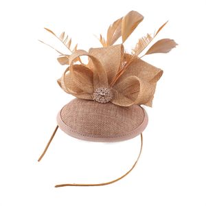 Mooie veer kaki fascinator hoed elegante dames chapeau hoofdband clip mesh bruiloft cocktail haar accessoires thee feest hoofdtoets