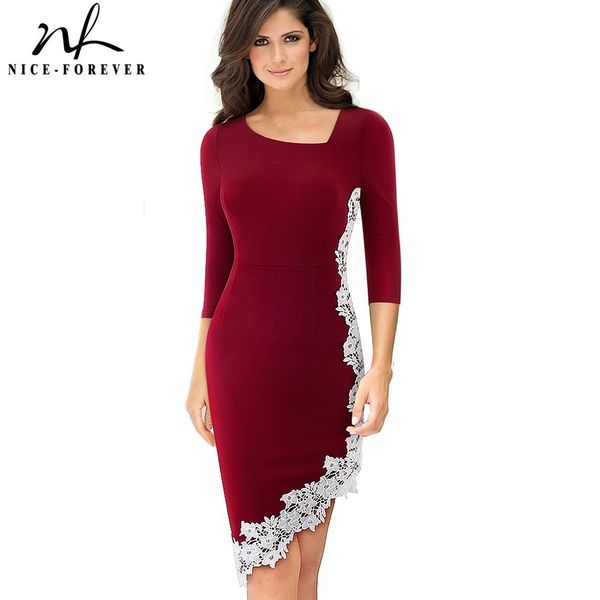 Niza-Forever Elegante Bordado de encaje Patchwork Vestidos de negocios Fiesta de negocios Bodycon Pitted Mujer Vestido BTYB561 210419