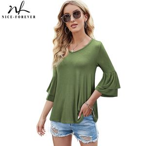 Nice-Forever New Summer Women Solid Color Fashion T-shirts à manches évasées Casual T-shirts surdimensionnés Tops btyT056 210419