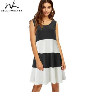 Nice-Forever Summer Dames Mode Contrast Kleur Patchwork Jurken Casual Oversized Shift Sun Dress A166 210419