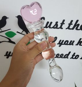 Bonito corazón rosado de alto grado Granos de cristal Dildo Glass Craft Exquisito embalaje Anal Plug Superficie lisa Pene de vidrio Adulto sextoy Y191213