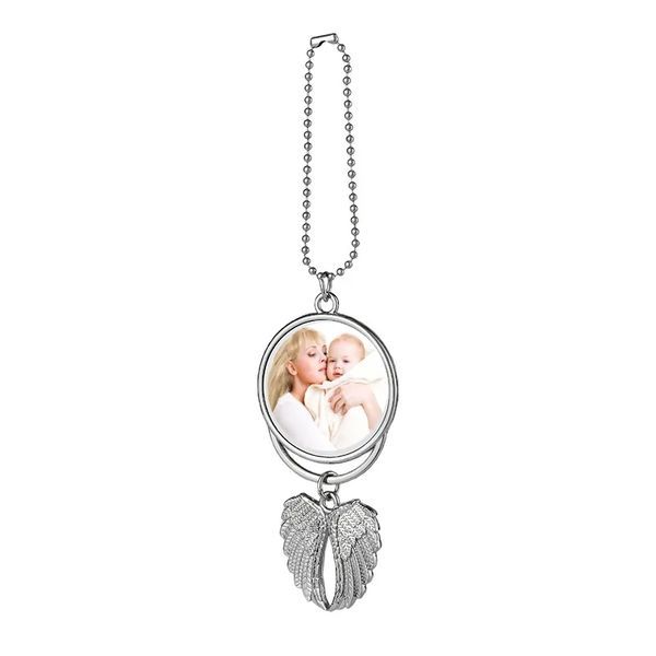 Belle sublimation voiture ornement décorations pendentif ailes d'ange forme blanc transfert à chaud impression thermique consommables porte-clés porte-clés suspendu charme ornement