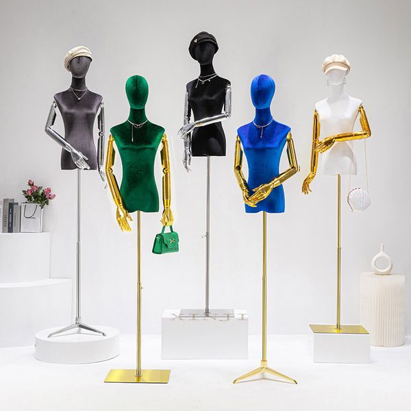 Joli Mannequin galvanisé en velours pour femmes, demi-figurine, modèle doré, main pliable