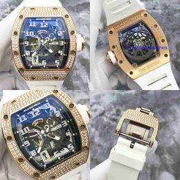 Nice Watch RM Watch Horloge RM030 Achterkant Diamond 18K Rose Gold Heren Holle Horloge Vattype Automatisch Mechanisch Horloge