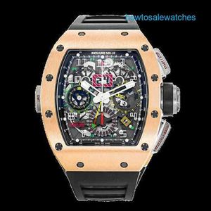 Bonitos relojes de pulsera Reloj de pulsera unisex Reloj RM RM11-02 Calendario de oro rosa de 18 quilates Mes de hora Reloj de zona horaria doble RM1102