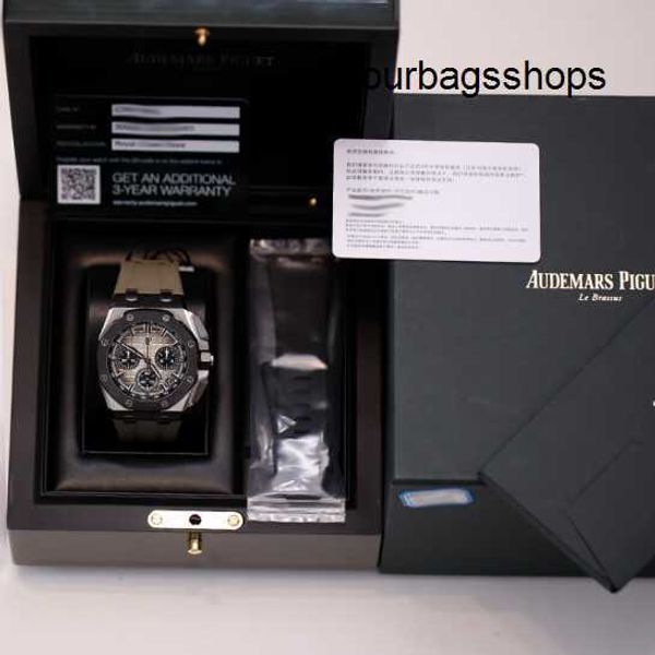 Bonito reloj de pulsera Reloj AP Royal Oak 26420SO Cronógrafo Elefante gris Reloj para hombre Anillo de cerámica de acero Maquinaria automática Relojes de lujo suizos Diámetro completo 43 mm