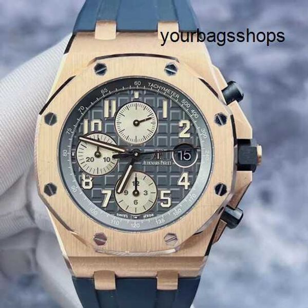 Bonito reloj de pulsera Reloj AP Royal Oak Offshore Series 26470OR Disco gris Reloj para hombre de oro rosa de 18 quilates Tarjeta de crédito de 42 mm