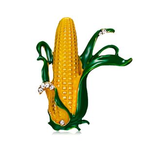 Belles broches de maïs de maïs jaune feuilles vertes agriculteur plante broche écharpe collier costume Clips épingles de couleur or bijoux