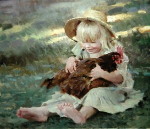 De belles jeunes filles tenant son animal animal de compagnie peinture à l'huile de peinture à l'huile sur toile Museum de qualité