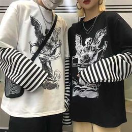 NiceMix primavera Harajuku camiseta Mujer Patchwork estampado gótico manga larga Camiseta coreana ropa Sudadera Para Mujer 220402