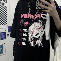 NiceMix, camiseta vintage de dibujos animados de anime, ropa de mujer, camiseta gótica, ropa de calle, tops sueltos estampados, camiseta negra coreana de verano 220321