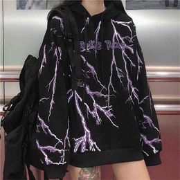 Nicemix Winter Dames Koreaanse Harajuku Streetwear Dark Lightning Print Hooded Sweatshirt Mode Losse 210803