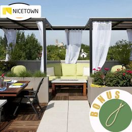 Nicetown Outdoor Linnen Look Drape Gordijn met touw Waterbestendig Tabblad Top Wit Semi-Sheer Voile Drape For Beach Garden Gazebo 210712