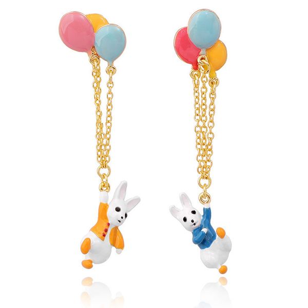 Pendientes largos con flecos en forma de cara para mujer, esmalte de conejo, globo colorido, nicho, tendencia