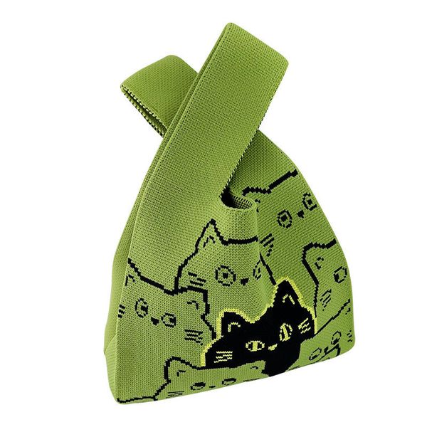 Bolso de mano con cabeza de gato para chica coreana, bolso de punto que combina con todo, portátil de gran capacidad, diseño de nicho