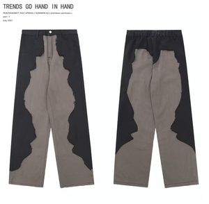 Niche Design Sense Spliced High Street-broek heren Lente en herfst wijde pijpen baggy jeans