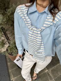 Vêtements de créateurs de niche JIL Chemise à manches longues avec cape Patchwork de couleur unie 23ss nouveau T-shirt rayé cape mode chemise femme