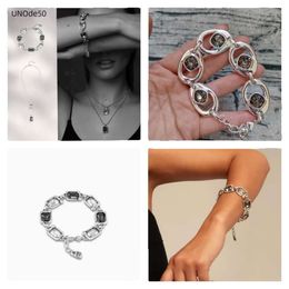 Niche marque tendance espagnole Unode50 Bracelet en cristal gris blanc, Bracelet de Style léger et socialite